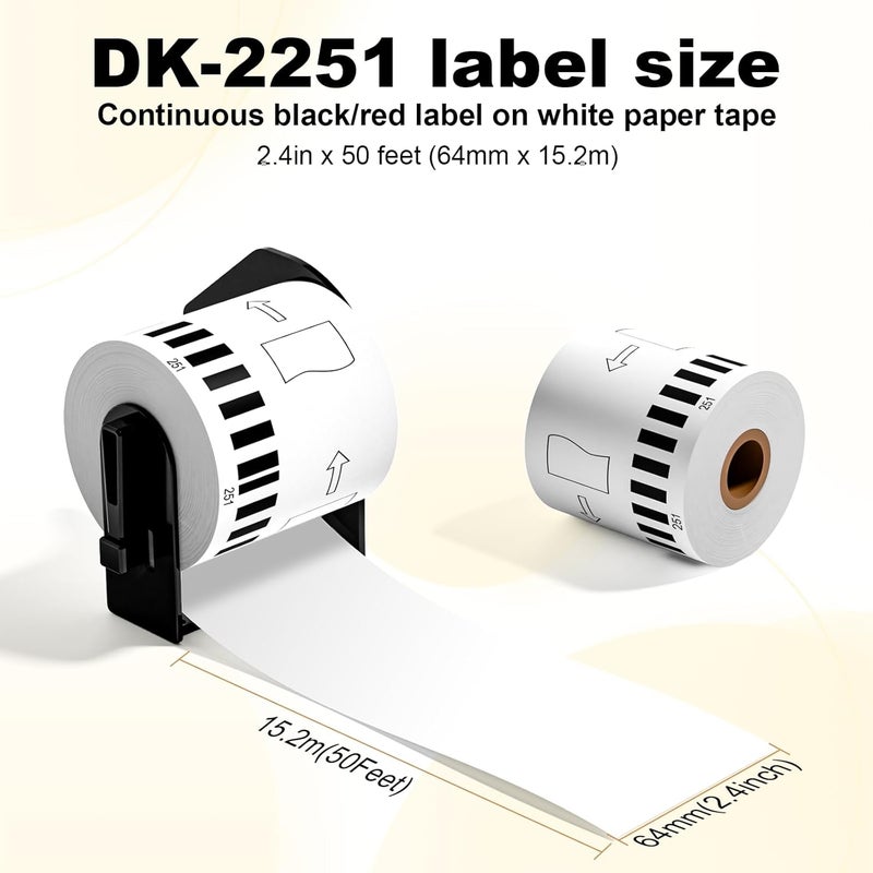 GreaTeam DK-2251 DK2251 Labels Replacement for Brother 2.4”x 50ft Continuous Length Label Black/Red on White, Compatible with Brother QL-800 QL-820NWB QL 810W Label Printer, 6 Rolls + 1 Refillable Cartridge - Image 4